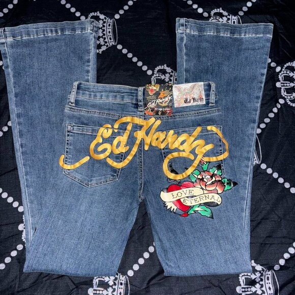 Ed Hardy low rise flare jeans